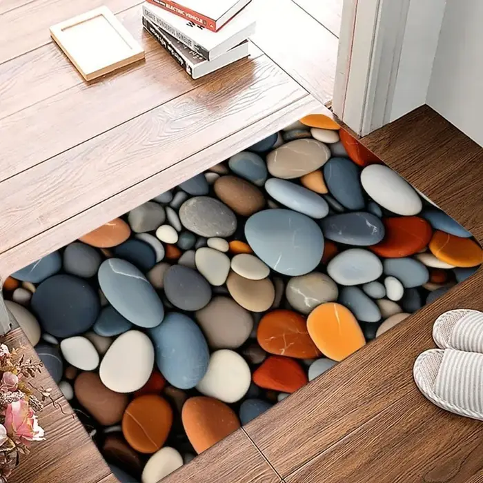 Tapis de sol antidérapant avec impression de pierres et de carrelage