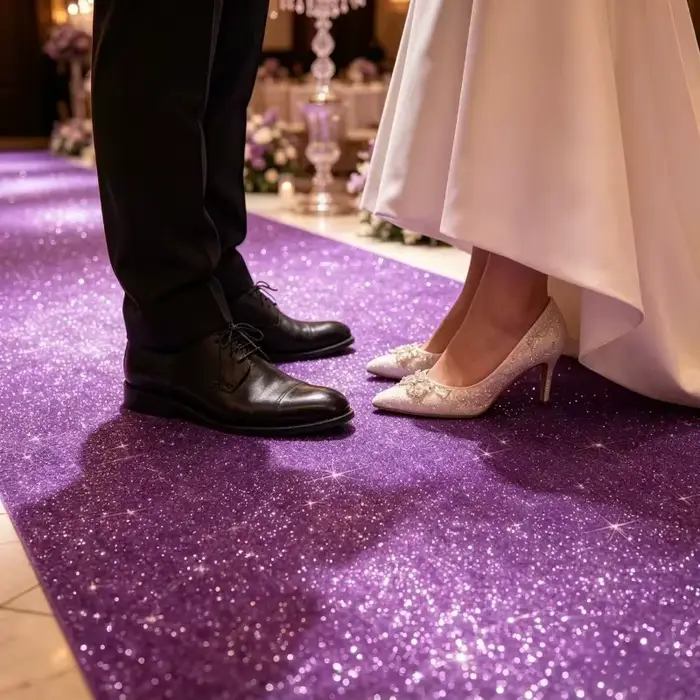 Les tapis violets sont utilisés pour décorer les allées de mariage