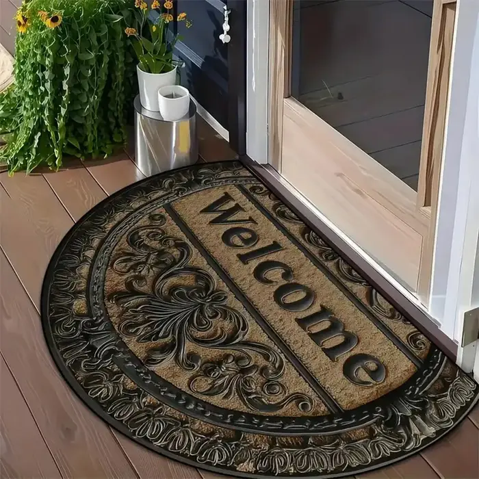 Tapis de sol semi-circulaire, paillasson antidérapant, résistant à la saleté, tapis de bienvenue rétro, décoration extérieure, lavable
