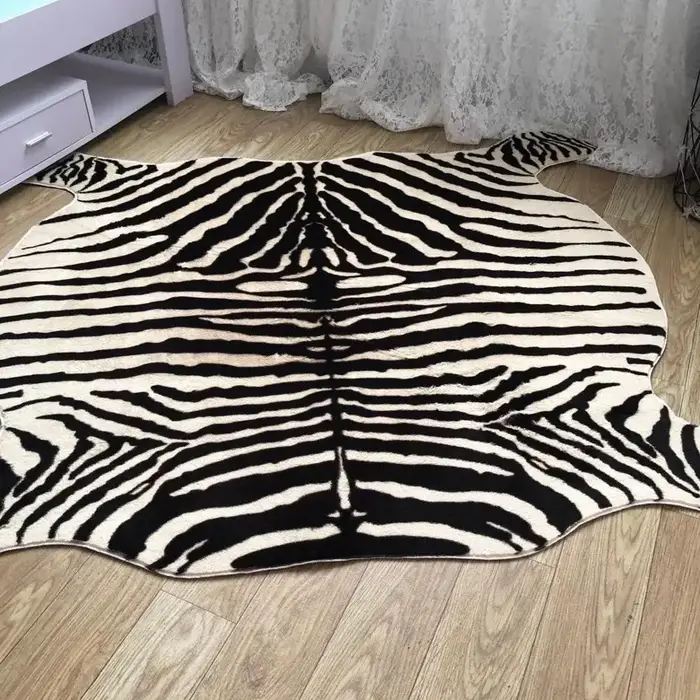 Muzzi-Tapis imprimé zèbre, Pv Velvet 216.239., Tapis en cuir, Peaux d'animaux, Forme naturelle, Décoration, Tapis en fausse fourrure, 130x180