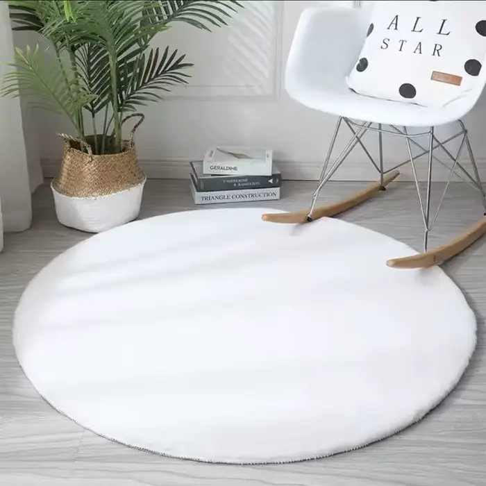 Tapis rond en fausse fourrure de lapin pour chambre à coucher, doux, en peluche, blanc, Shaggy Foot,