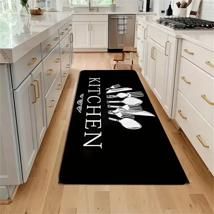 Tapis de sol noir pour cuisine, salle de bain, salon, chambre à coucher, tapis d'entrée, lavable, an