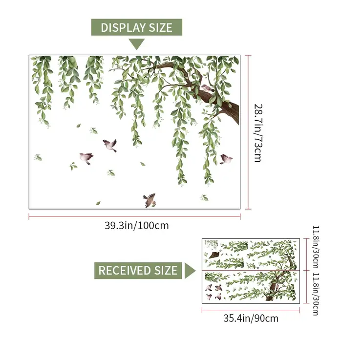 Autocollants muraux à l'encre feuilles vertes Nature pour salon chambre maison fleur fond décoration