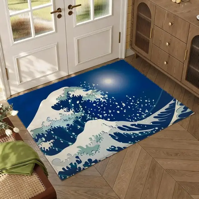 Tapis de sol antidérapant VIKAMA Japanese Ukiyo‑E Great Wave pour entrée et salle de bain