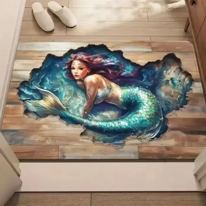 Tapis de sol 3D en pierre avec motif d'ours qui brise la porte