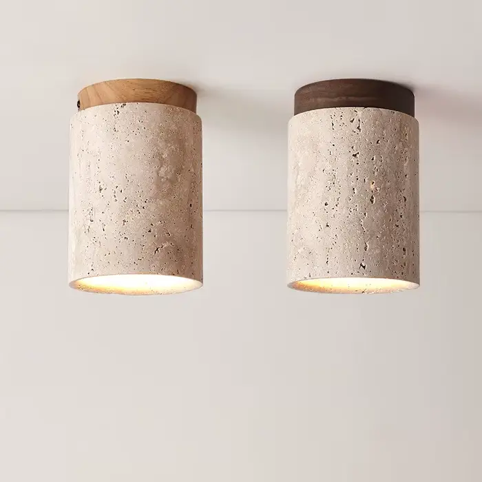 Plafonnier rond en bois travertin unique