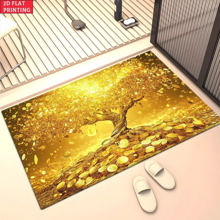 Tapis de sol antidérapant Lucky Golden Bitcoin Money Tree Coin