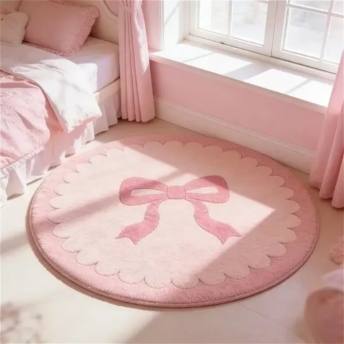 Tapis rond imprimé nœud rose Kawaii