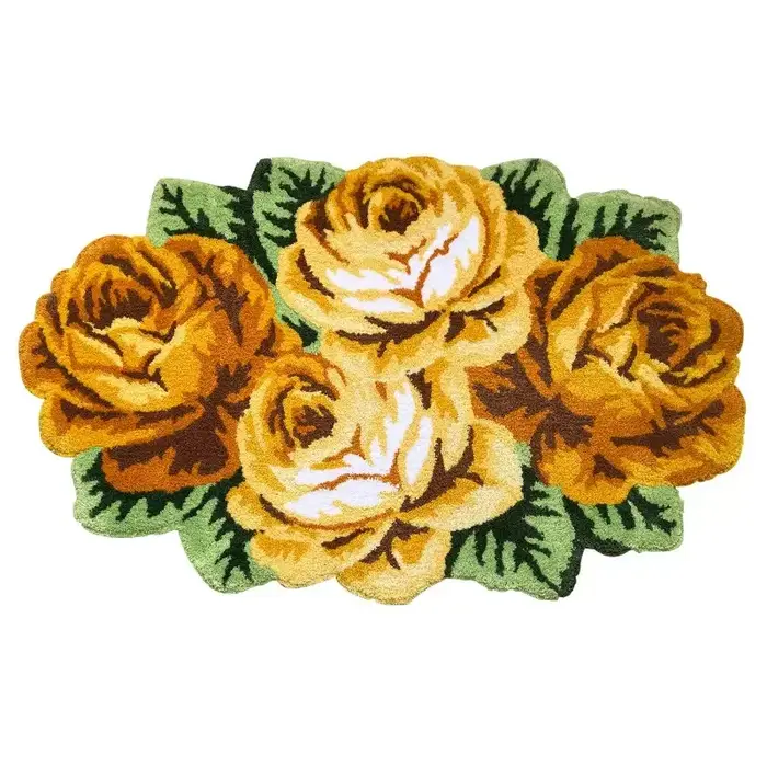 Tapis à fleurs touffeté en peluche douce, motif rose, pour chambre, salon, porte, salle de bain, bleu/violet/rouge/rose, décoration intérieure