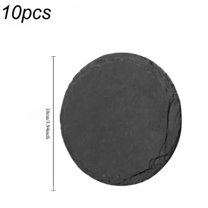 Sous-verres ronds/carrés en pierre d'ardoise noire