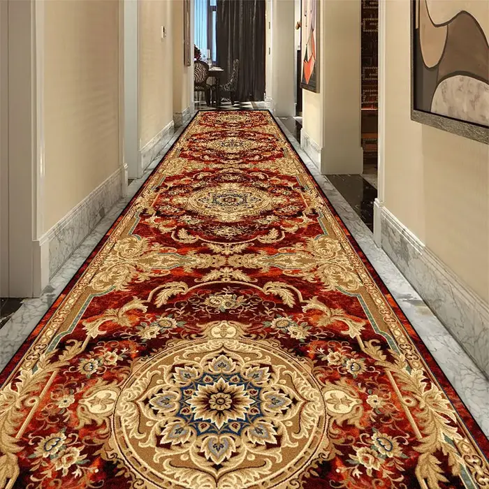 Tapis de Couloir Long de Luxe Européen, Décoration de Salon, Haut de Gamme, Couloir, Hôtel, Allée, Polymères de Sol Non ALD, Personnalisé