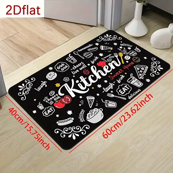 Tapis de cuisine amusant antidérapant et lavable avec imprimé « Eat Laugh Love » pour cuisine, buanderie, couloir