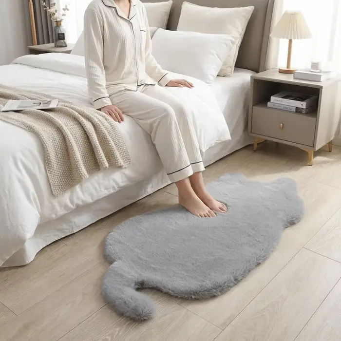 Tapis en fausse fourrure de lapin mignon de style dessin animé
