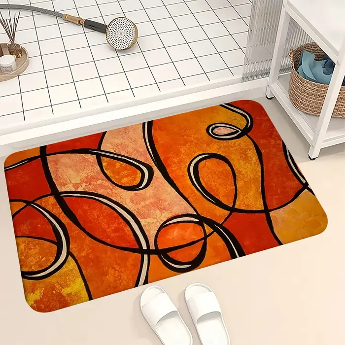 Tapis de bain géométrique orange abstrait