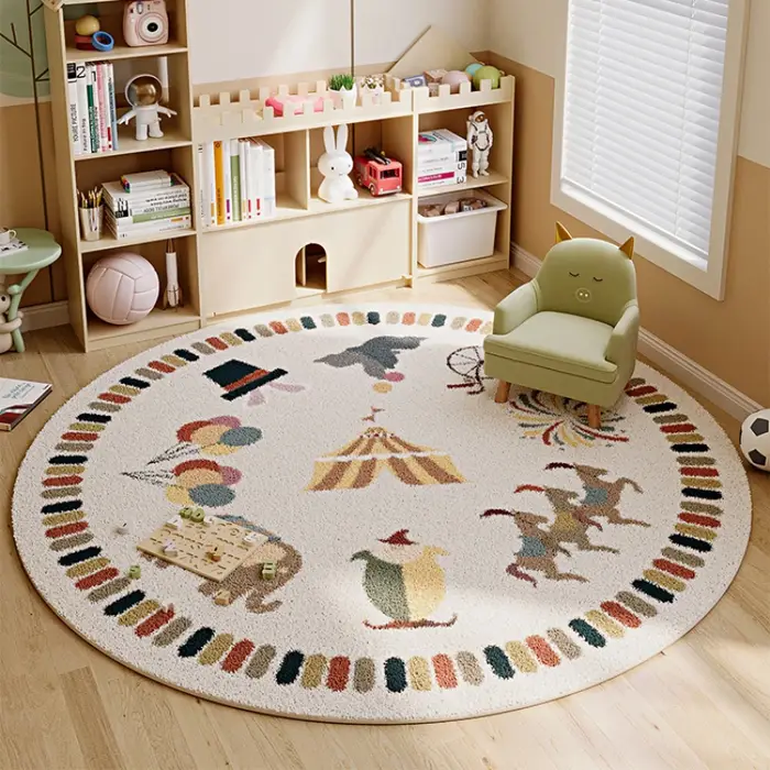 Tapis Épais Rond en Peluche pour Chambre d'Enfant, Zone de Lecture, Salon, Bureau, Hiver