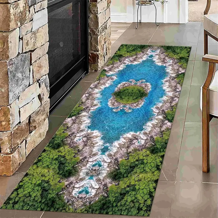 Tapis de couloir antidérapant 2D motif sentier forestier ensoleillé