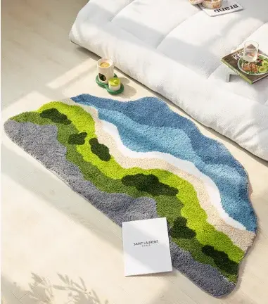 Tapis de forme irrégulière pour chambre à coucher, tapis de sol moelleux et doux pour chevet, en pel