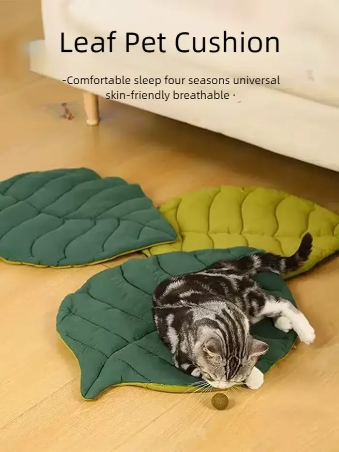 Tapis de lit en coton doux en forme de feuille pour chaton