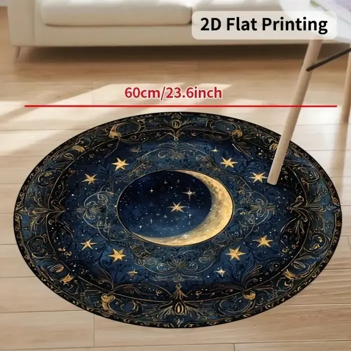 Tapis de sol circulaire à motif étoile et lune, antidérapant, facile à nettoyer, adapté au salon, à