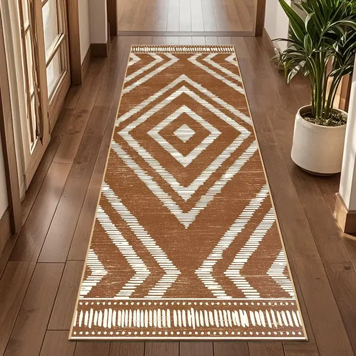 Tapis de couloir vintage vert et marron