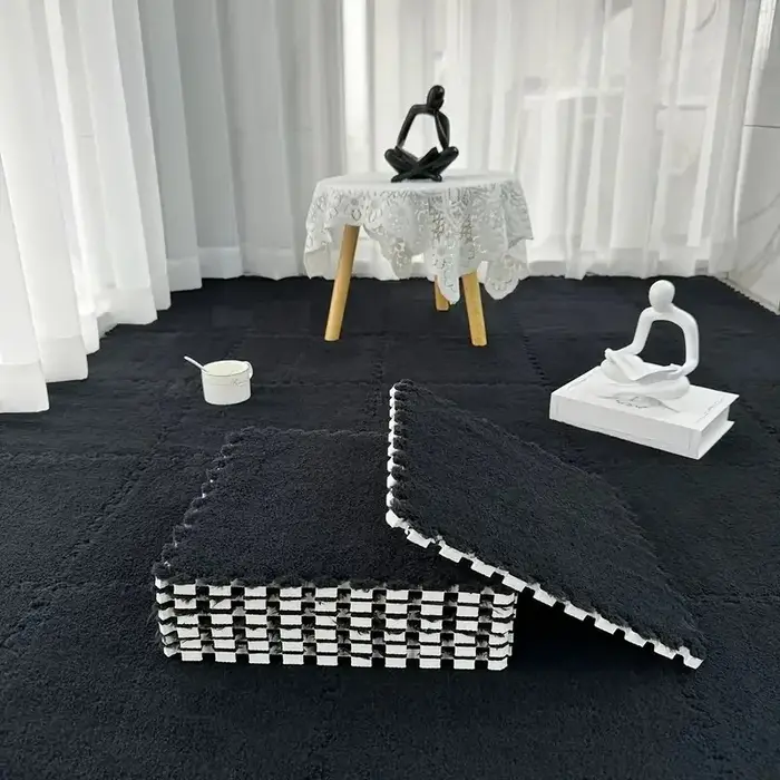 Tapis de sol en mousse pour enfants, Puzzle en peluche, carreaux moelleux épais et imbriqués avec bo