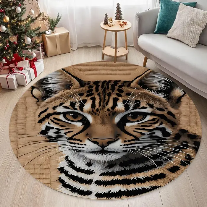 Tapis circulaire imprimé léopard et tigre, motif Animal imprimé, antidérapant, pour porte d'entrée,