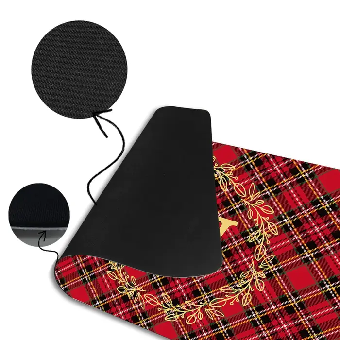 Tapis de porte personnalisé en Tartan de noël, nom de famille personnalisé, couronne de feuilles initiales, paillasson d'entrée, support en caoutchouc, antidérapant