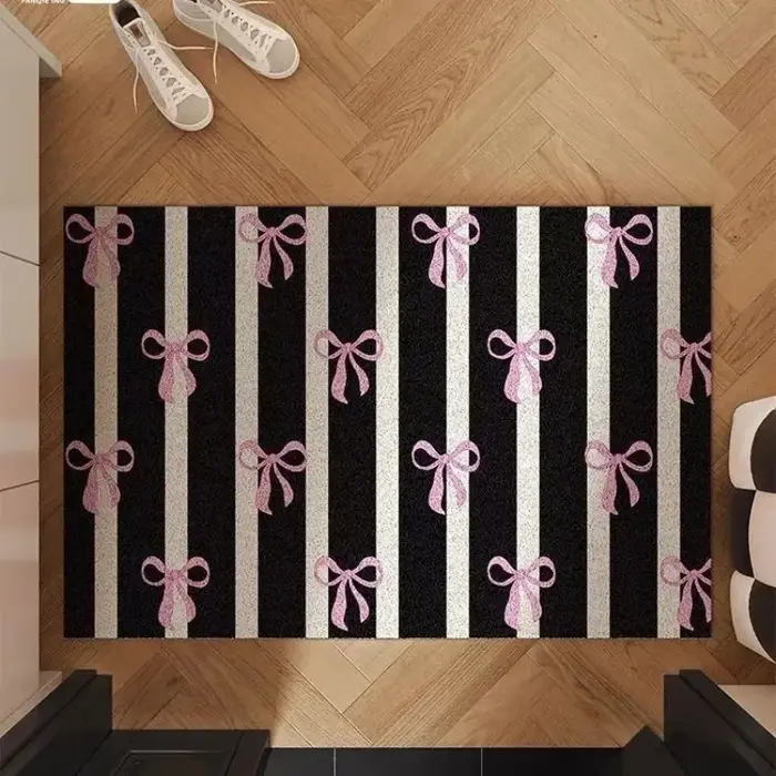 Tapis rayé à nœud pour décoration de chambre de fille, tapis à bobine, décoration de chambre à coucher, Simple et généreux, salle de bains, cuisine, balcon, tapis antidérapant