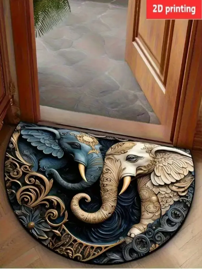 Tapis de porte demi-rond de luxe motif léopard doré