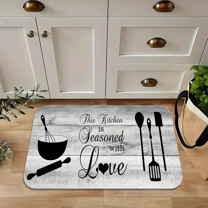 Tapis de lettres de cuisine à grain de bois gris, tapis de cuisine à thème extérieur, tapis de salon