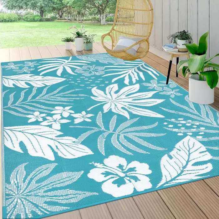 VIKAMA Tapis d'extérieur antidérapant et lavable à motif feuilles de palmier tropicales