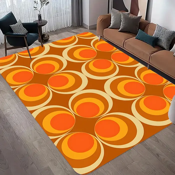 Tapis de zone rétro marron Groovy, tapis géométrique marron Orange, décor de dortoir, mandarine du m