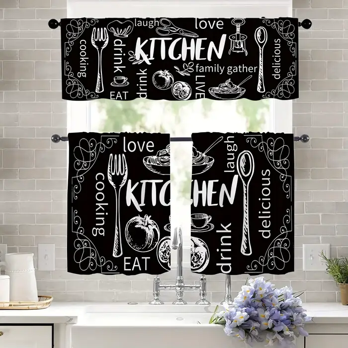 Rideaux courts occultants VIKAMA style ferme avec passe-tringe pour cuisine