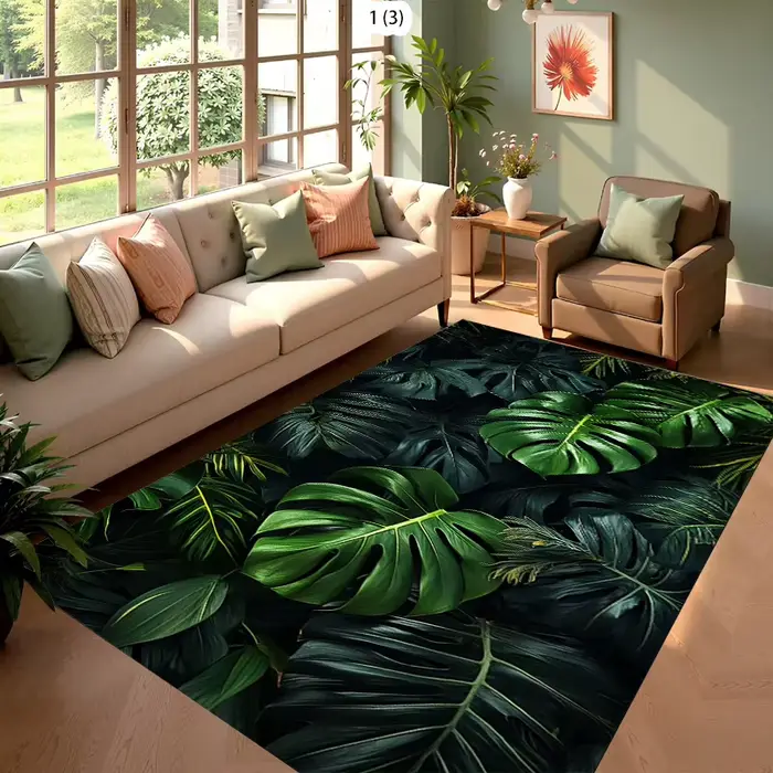 Tapis de salon style jungle tropicale