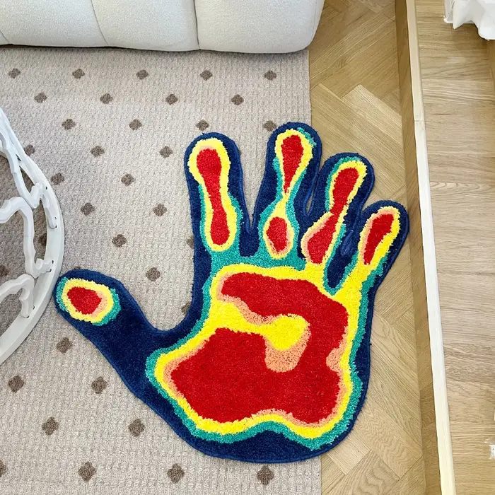 Tapis Tufté en Forme de Palmier Fait à la Main