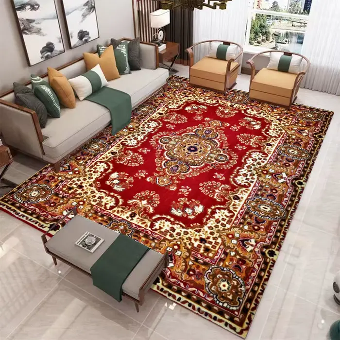 Grand tapis rétro européen pour salon, décoration de luxe, antidérapant, pour chambre à coucher, ves