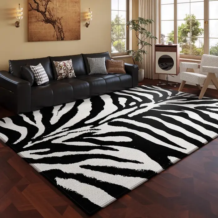 Tapis à motif zèbre noir et blanc