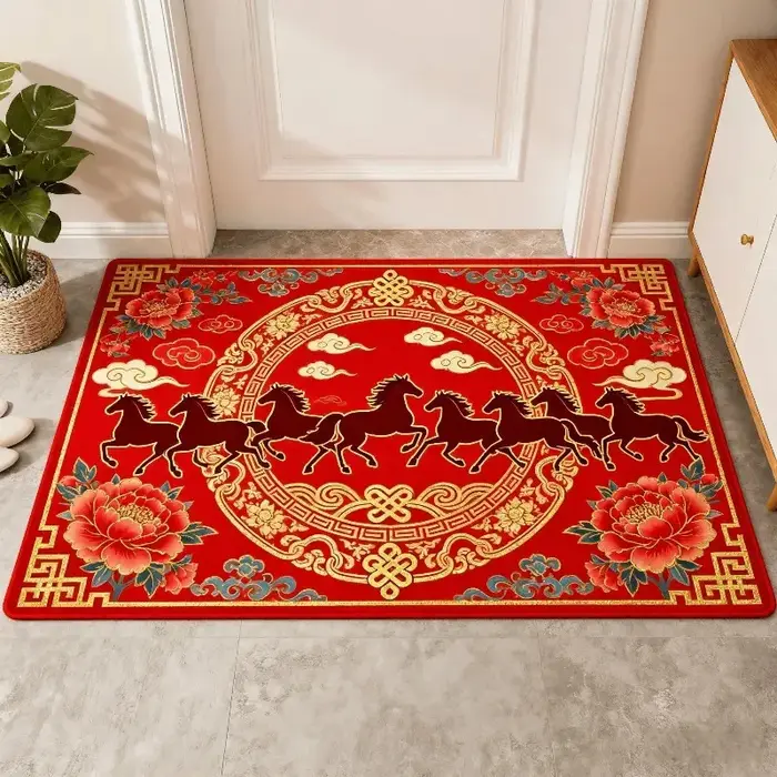 Tapis antidérapant VIKAMA motif cheval rouge pour le Festival du Printemps