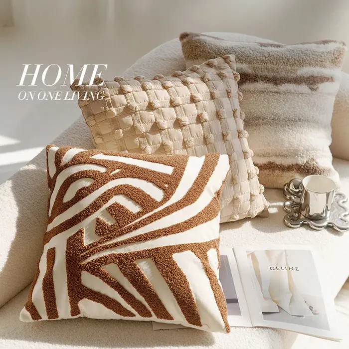 Housse de coussin marron Vintage nordique, 45x45CM, crème légère, luxe, pour canapé, taille, taie d'