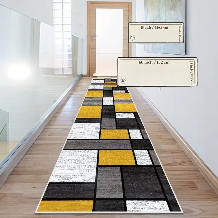 VIKAMA Tapis de couloir géométrique moderne jaune et gris