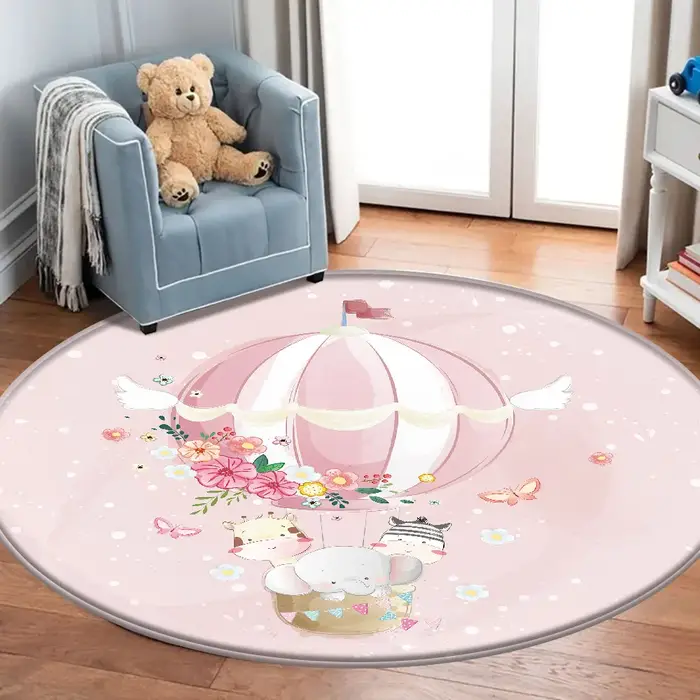 Tapis rose avec ballons et fleurs pour chambre d'enfant