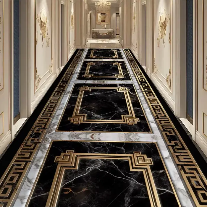 Tapis de Couloir de Luxe Noir Européen, Long Hall, Escalier, Décorations de Couloir, Runner Lea, Pol