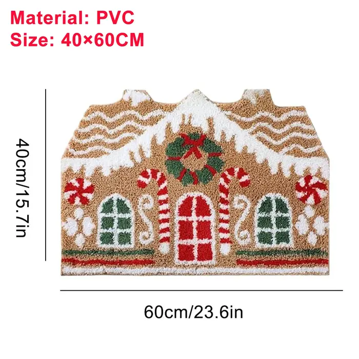 Tapis de bienvenue de noël 60x40x1cm, paillasson d'extérieur en pain d'épice, décoration de porche, 