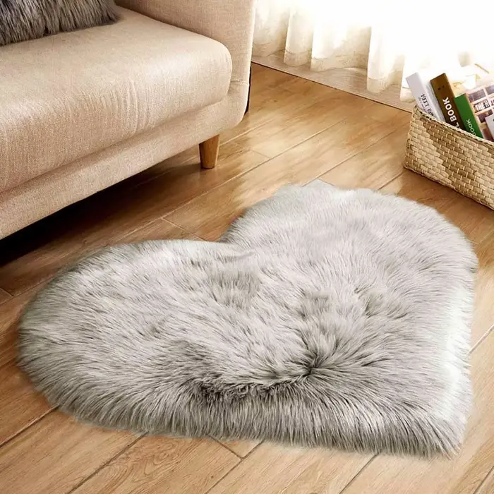 Tapis coeur doux en forme de laine Imitation peau de mouton
