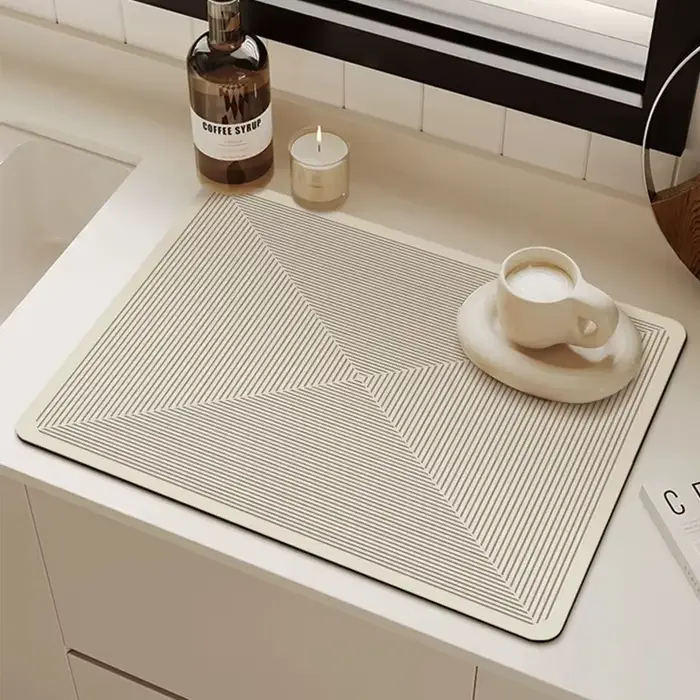 Tapis de vidange de cuisine à motif de ligne géométrique Beige clair