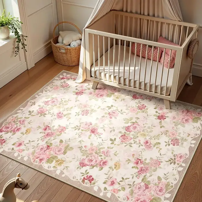 Tapis à motif de fleurs de pivoine rose
