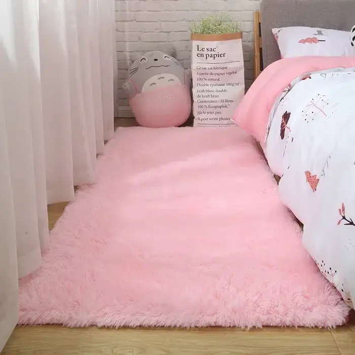 Tapis Shaggy Moelleux Nordique Rouge Rose pour Bol