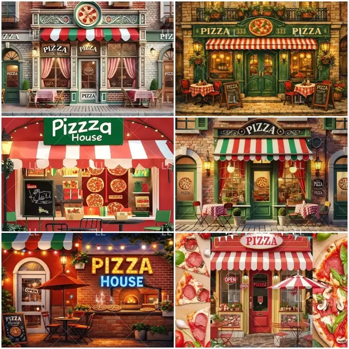 Décor de scène de restaurant de pizzas italiennes, nourriture délicieuse, fête, décoration, café en plein air, accessoire de photographie