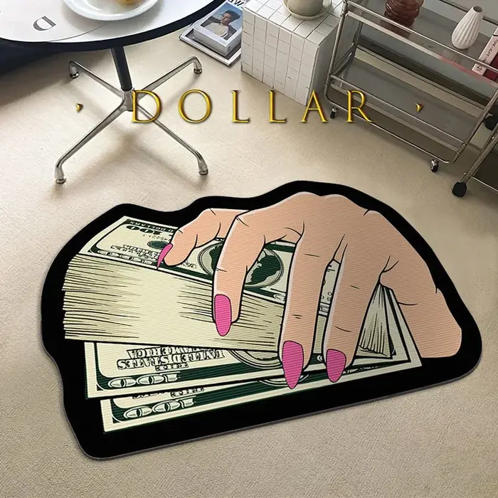 Tapis de chambre antidérapant, résistant aux taches, confortable, motif dollar tendance, tapis de décoration pour la maison de forme irrégulière