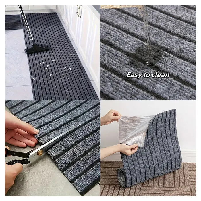 Tapis de porte de cuisine rayé de couleur unie